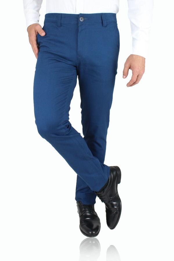 Pantalón Chino Color Azul Plúmbago Slim Fit De Algodón Para Hombre